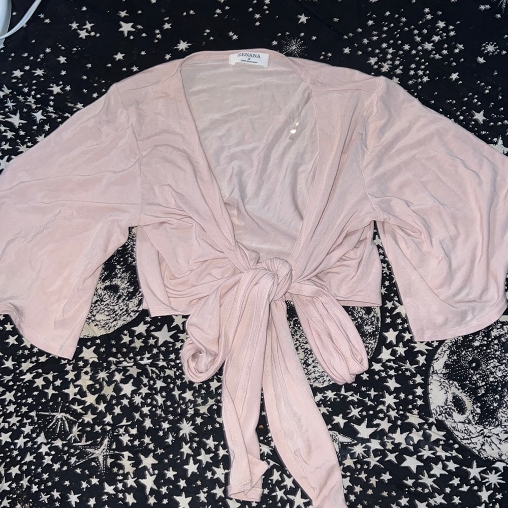 very light pink bow tie crop top